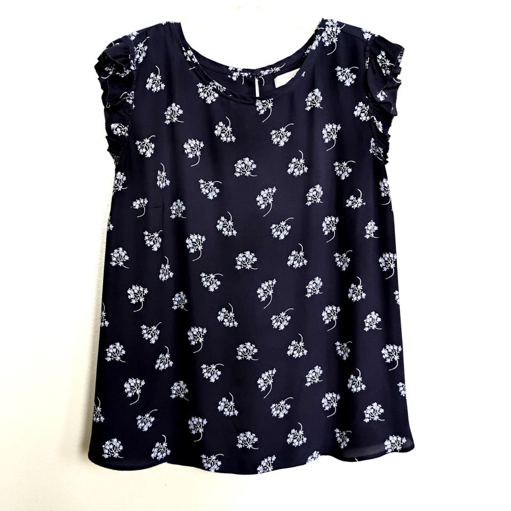 Loft Blouse Onyx Gray Floral ~ Plus Size 22 /24